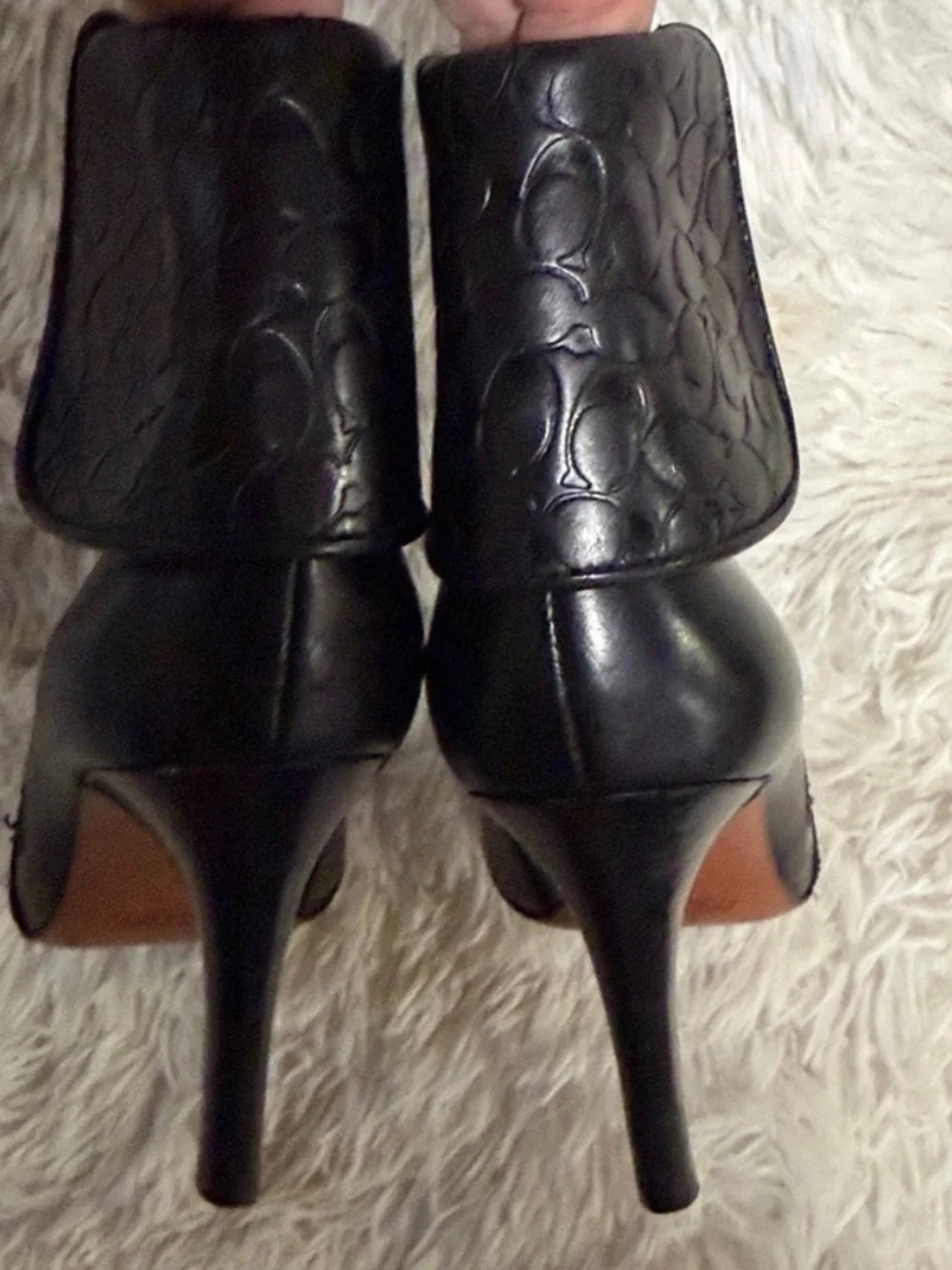 COACH Mackenna Black Leather Ankle Booties with Signature Cuff